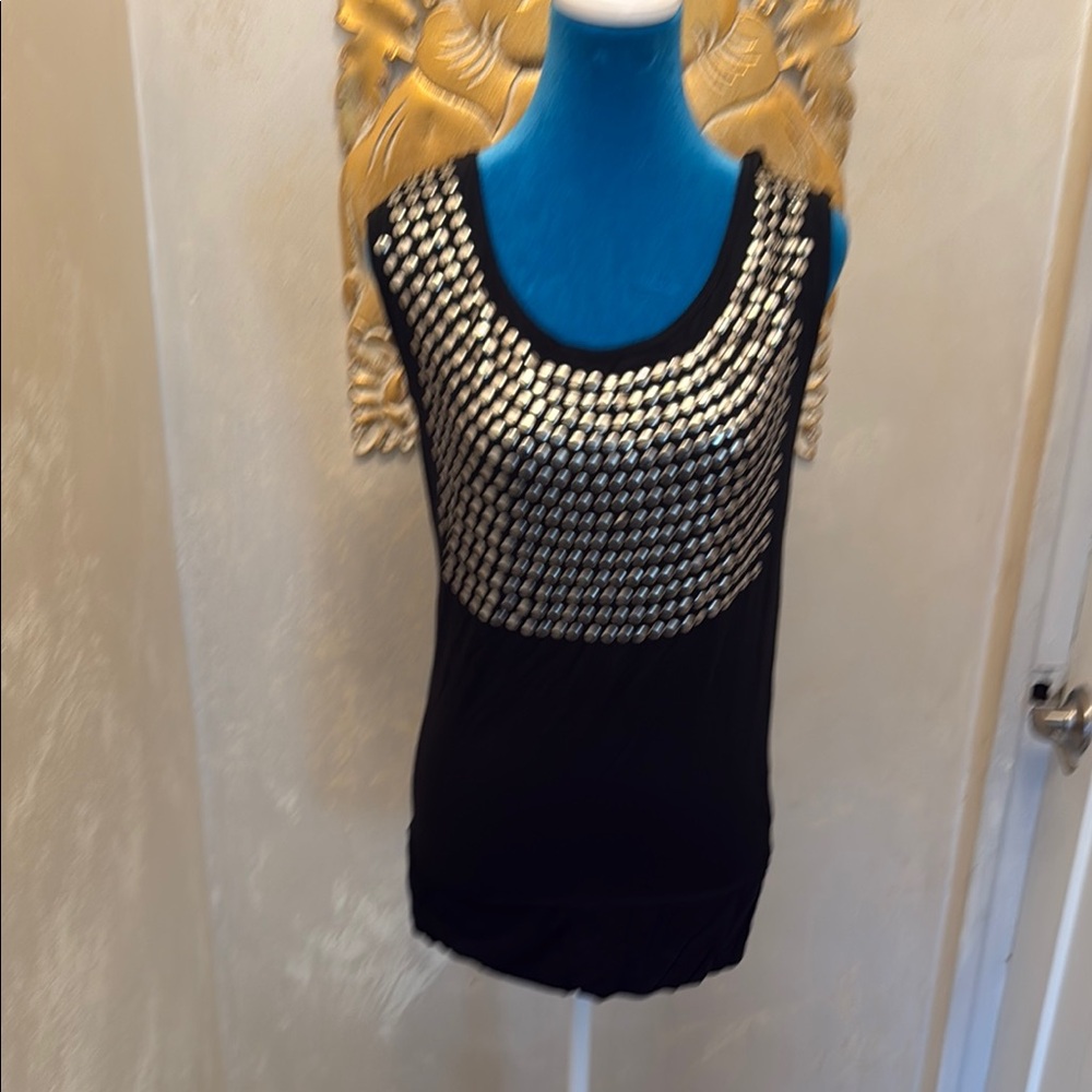 Arden B Black Embellished Fitted Sleeveless Tank Top
